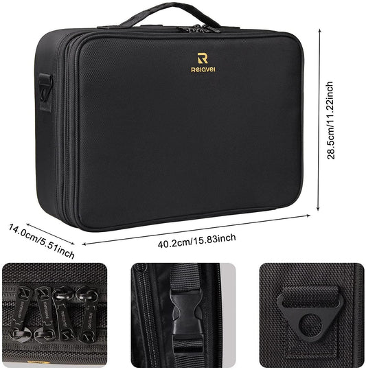 Large Makeup Case, 3 Layers Makeup Bag Cosmetic Organizer Brush Bag Barber Train Case Makeup Artist Box for Hair Curler Hair Straightener Brush Set and Cosmetics