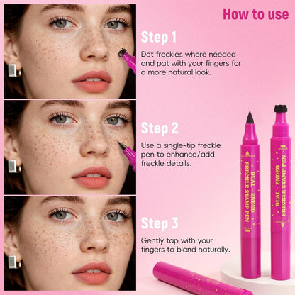 2 in 1 Freckle Stamp Pen Waterproof for Natural Lifelike Faux Freckle Stamp Long Lasting Quick Dry Magic Fake Freckles Stain Marker Pen for Sunkissed Makeup 01#Light Brown