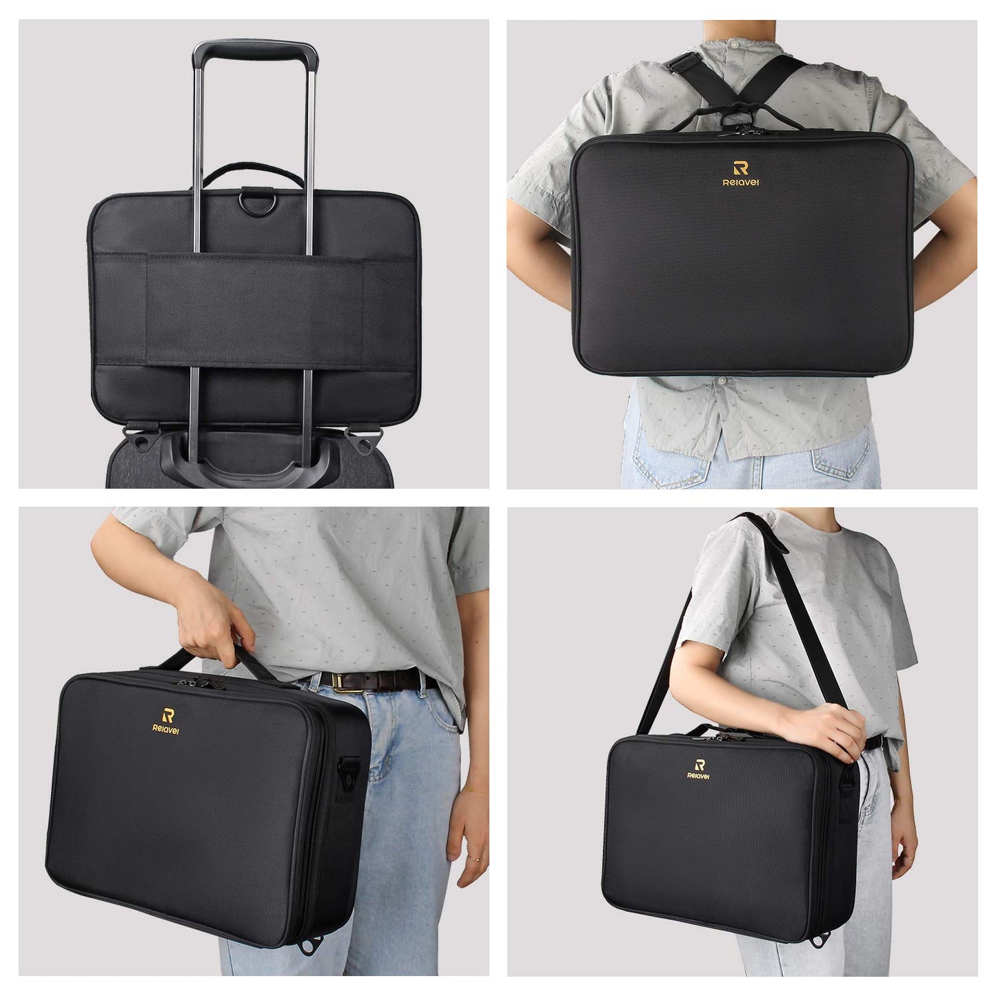 Large Makeup Case, 3 Layers Makeup Bag Cosmetic Organizer Brush Bag Barber Train Case Makeup Artist Box for Hair Curler Hair Straightener Brush Set and Cosmetics