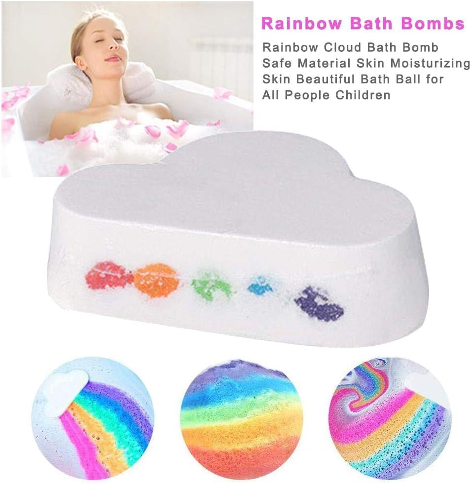 Rainbow Bath Bombs, Handmade Cloud Fizzy Spa Bath Bombs with Skin Moisturizing Ingredients, Bubble Bath Bombs Gift Set for Kids and Women