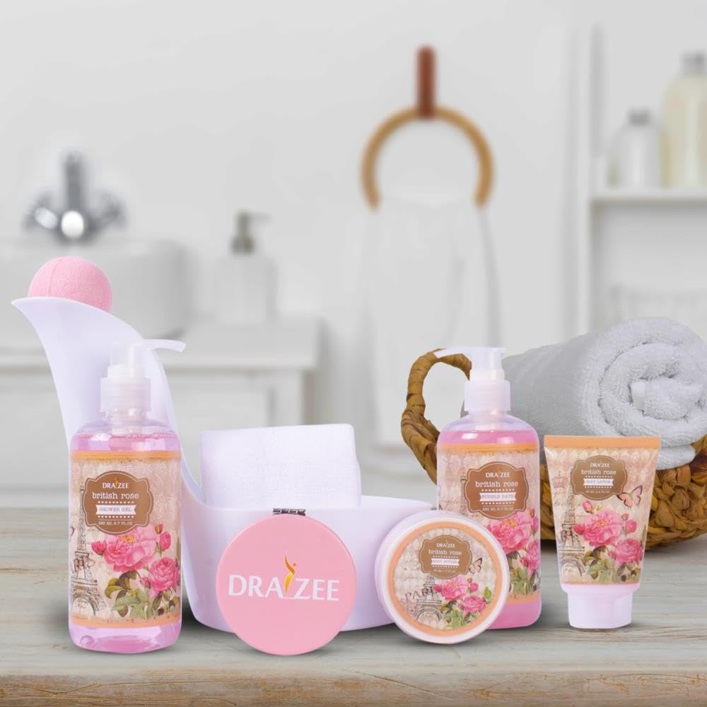 Mother’S Day Gift Baskets for Women, 8 Pc British Rose Spa Gift Set, Heel Shoe Bath Basket, Luxury Self Care Kit for Mom, Relaxing Bath and Body Set, Home Spa Gifts for Her by