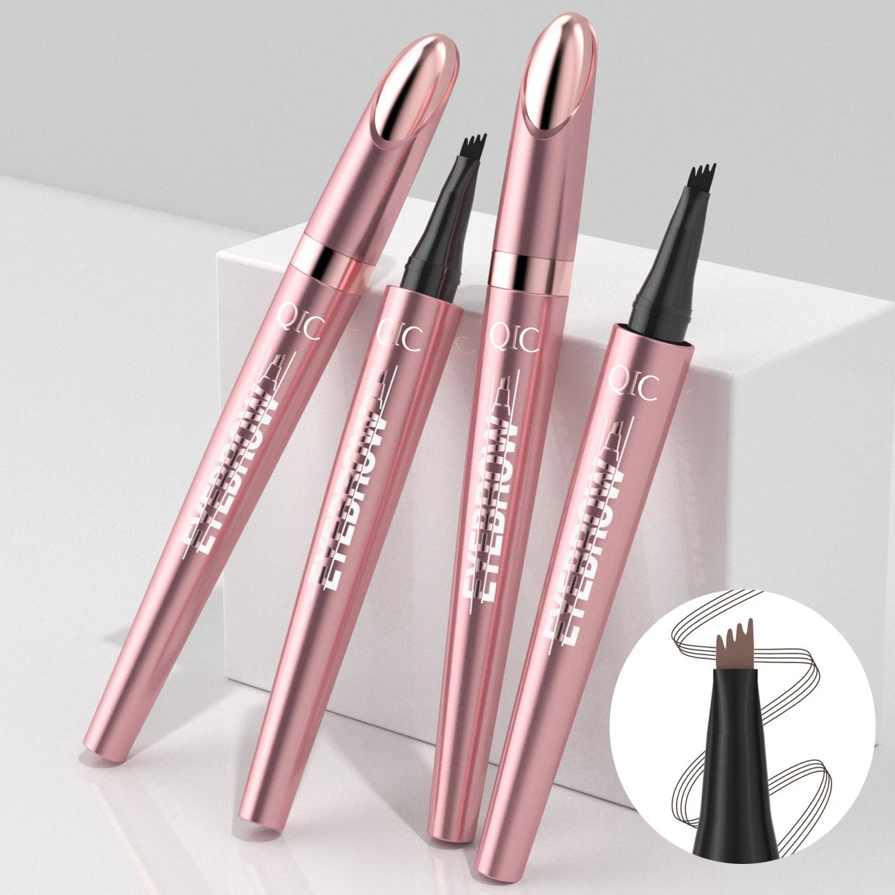 4 Point Liquid Eyebrow Pencil Waterproof Dark Brown Fork Tip Eyebrow Pencil Tattoo Fine Sketch Liquid Eyebrow Pen Makeup Tool