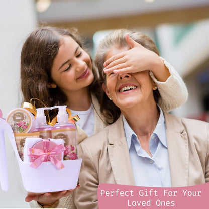 Mother’S Day Gift Baskets for Women, 8 Pc British Rose Spa Gift Set, Heel Shoe Bath Basket, Luxury Self Care Kit for Mom, Relaxing Bath and Body Set, Home Spa Gifts for Her by